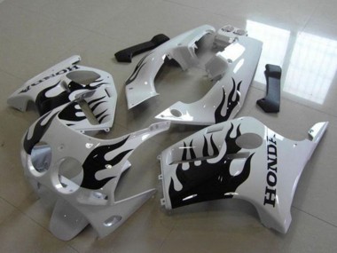 Custom 1988-1989 White Glossy Black Flame Honda CBR250RR MC19 Motorcycle Fairings