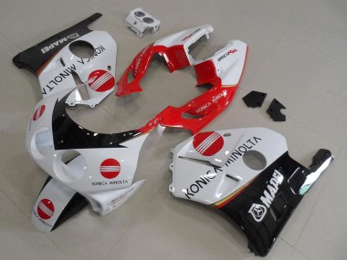 Custom 1990-1998 White Red Glossy Black Konica Minolta Honda CBR250RR MC22 Motorcycle Fairings