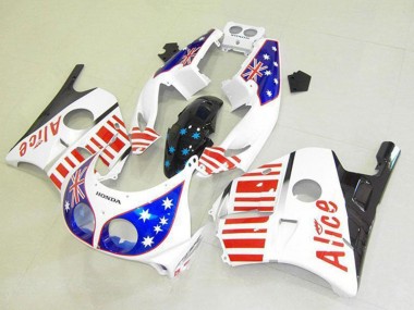 Custom 1990-1998 White Red Blue Star Alice Honda CBR250RR MC22 Motorcycle Fairings