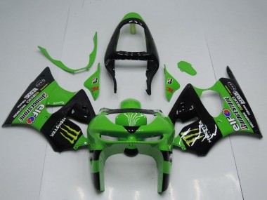 Custom 1998-1999 Green Glossy Black Yellow Elf Bridgestone Monster Kawasaki ZX6R Motorcycle Fairings