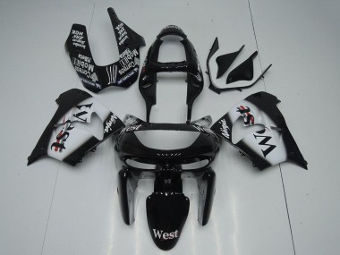 Custom 1998-1999 Glossy Black White West Kawasaki ZX9R Motorcycle Fairings