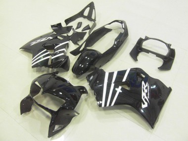 Custom 1998-2001 Glossy Black White Stripe Honda VFR 800 Motorcycle Fairings