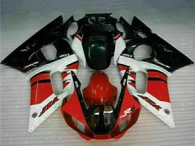 1998-2002 White Red Glossy Black Yamaha YZF R6 Motorcycle Fairing