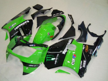 Custom 2000-2001 Green Glossy Black Elf Touch4 Monster Kawasaki ZX12R Motorcycle Fairings