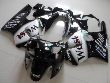 Custom 2000-2001 Glossy Black White West Kawasaki ZX12R Motorcycle Fairings