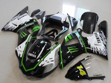 Custom 2000-2001 Glossy Black White Green Monster Yamaha YZF R1 Motorcycle Fairings
