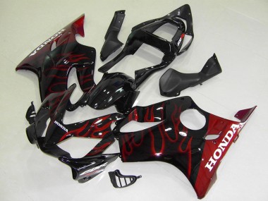 Custom 2001-2003 Glossy Black Red Flame Honda CBR600 F4i Motorcycle Fairings