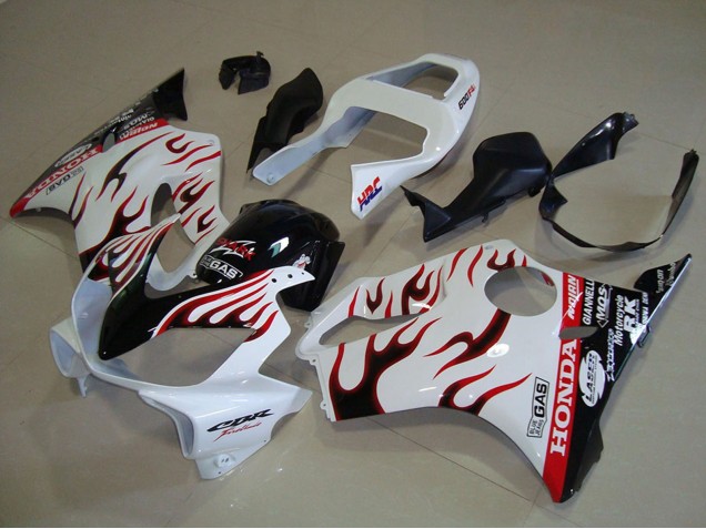 2001-2003 White Red Glossy Black Flame Honda CBR600 F4i Motorcycle Fairings