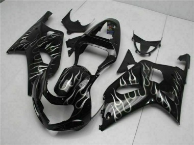 Custom 2001-2003 Glossy Black Silver Flame Suzuki GSXR 600/750 Motorcycle Fairings