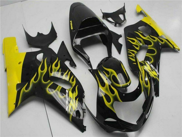 2001-2003 Glossy Black Yellow Flame Suzuki GSXR 600/750 Motorcycle Fairings