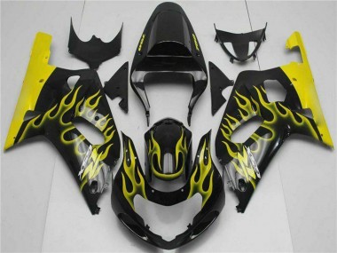 Custom 2001-2003 Glossy Black Yellow Flame Suzuki GSXR 600/750 Motorcycle Fairings
