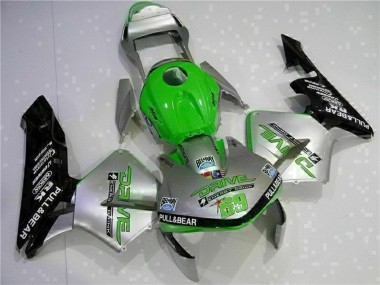 Custom 2003-2004 Silver Green Glossy Black Honda CBR600RR Motorcycle Fairing
