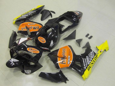 Custom 2003-2004 Glossy Black Orange Yellow Hm Plant Dunlop Honda CBR600RR Motorcycle Fairings
