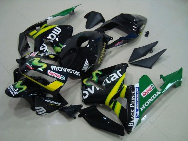 Custom 2003-2004 Glossy Black Yellow Green MoviStar Honda CBR600RR Motorcycle Fairings