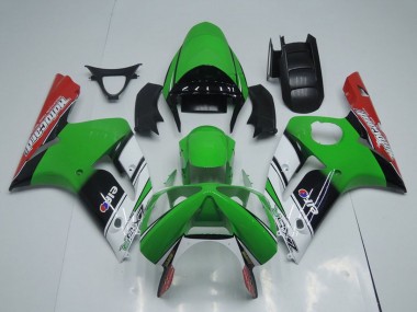 Custom 2003-2004 Green White Black Red Motocard Kawasaki ZX6R Motorcycle Fairings