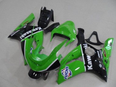 Custom 2003-2004 Green White Black Fuchs Kawasaki ZX6R Motorcycle Fairings