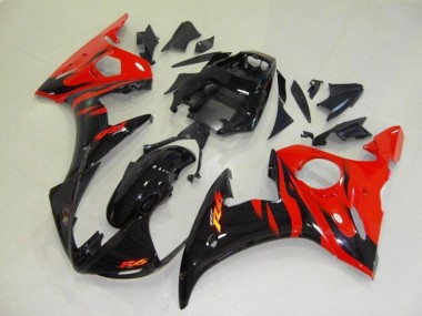 Custom 2003-2004 Glossy Black Red Flame Yamaha YZF R6 Motorcycle Fairings