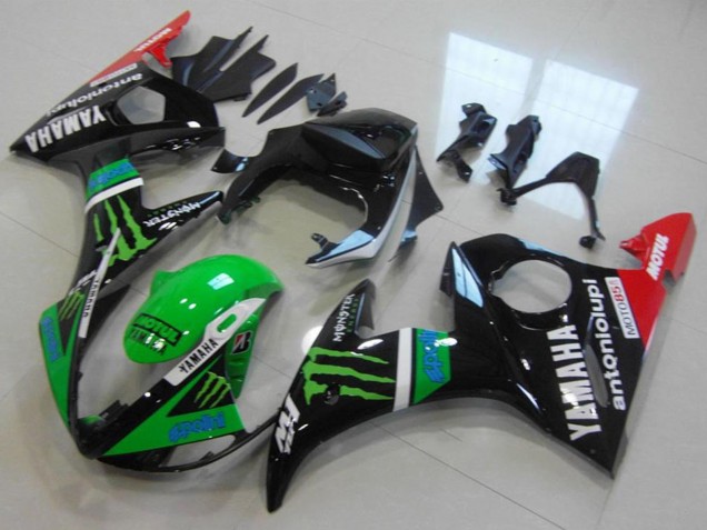 2003-2004 Glossy Black Red Green Monster Motul Yamaha YZF R6 Motorcycle Fairings