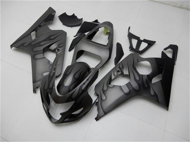 Custom 2004-2005 Grey Black Flame Suzuki GSXR 600/750 Motorcycle Fairings