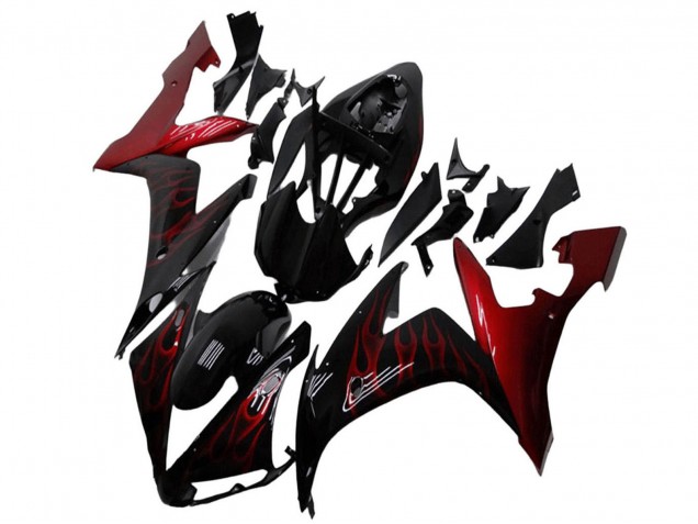 2004-2006 Glossy Black Red Flame Yamaha YZF R1 Motorcycle Fairings