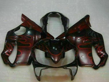 Custom 2004-2007 Glossy Black Red Flame Honda CBR600 F4i Motorcycle Fairings