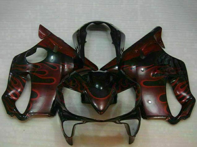 2004-2007 Glossy Black Red Flame Honda CBR600 F4i Motorcycle Fairings