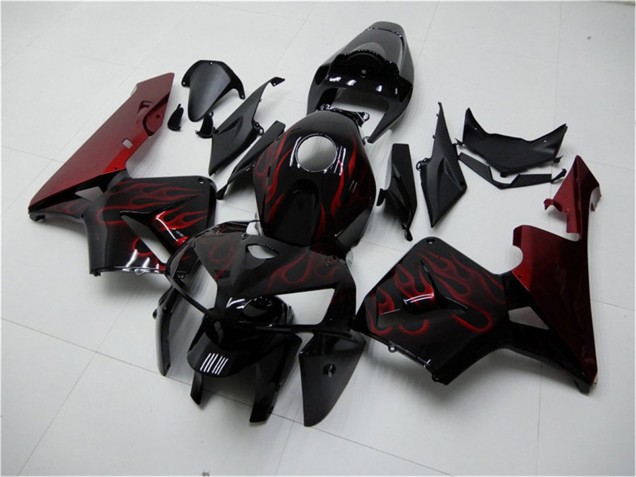2005-2006 Glossy Black Red Flame Honda CBR600RR Motorcycle Fairing Kits