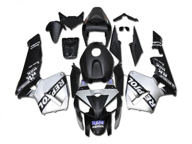 Custom 2005-2006 Black Silver Repsol Honda CBR600RR Motorcycle Fairings