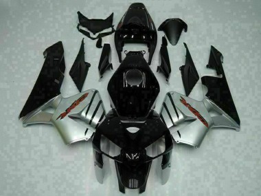 Custom 2005-2006 Glossy Black Silver Honda CBR600RR Motorcycle Fairings