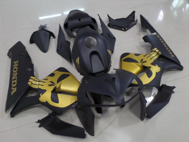 2005-2006 Matte Black with Gold Skull Honda CBR600RR Motorcycle Fairings