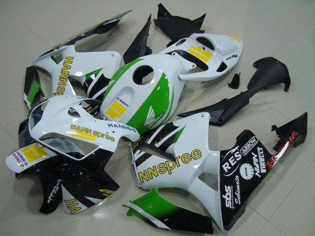 2005-2006 White Green Yellow Glossy Black Hannspree Honda CBR600RR Motorcycle Fairings