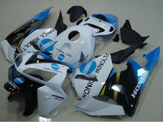 2005-2006 White Blue Glossy Black Konica Minolta Honda CBR600RR Motorcycle Fairings