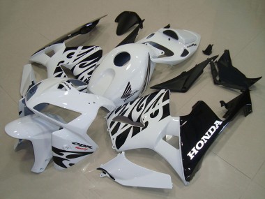 Custom 2005-2006 White Black Flame Honda CBR600RR Motorcycle Fairings