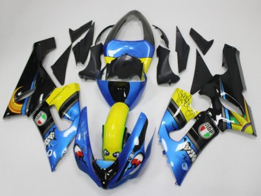 Custom 2005-2006 Blue Yellow Black Shark Kawasaki ZX6R Motorcycle Fairings