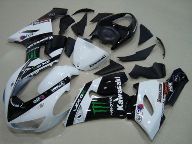 Custom 2005-2006 White Glossy Black Green Monster Kawasaki ZX6R Motorcycle Fairings