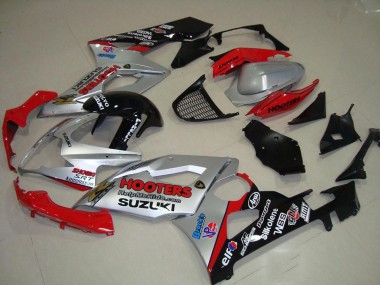 Custom 2005-2006 Silver Red Black Hooters Suzuki GSXR 1000 Motorcycle Fairings