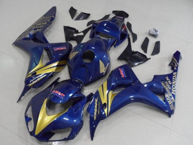 Custom 2006-2007 Dark Blue Gold Stripe Honda CBR1000RR Motorcycle Fairings