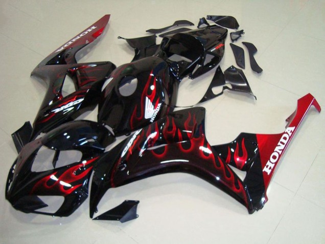 2006-2007 Glossy Black Red Flame Honda CBR1000RR Motorcycle Fairing Kits
