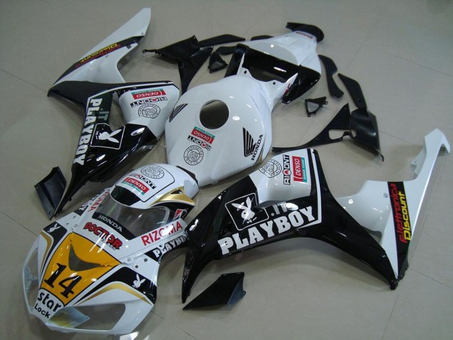 2006-2007 White Yellow Glossy Black Denso Playboy 14 Honda CBR1000RR Motorcycle Fairings