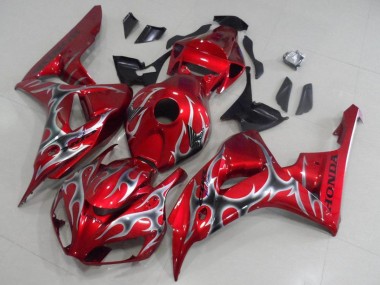 Custom 2006-2007 Red Black Silver Flame Honda CBR1000RR Motorcycle Fairings