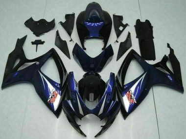 Custom 2006-2007 Glossy Black Blue Suzuki GSXR 600/750 Motorcycle Fairings