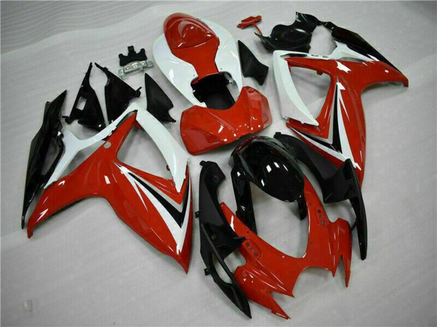2006-2007 White Red Glossy Black Stripe Suzuki GSXR 600/750 Motorcycle Fairings