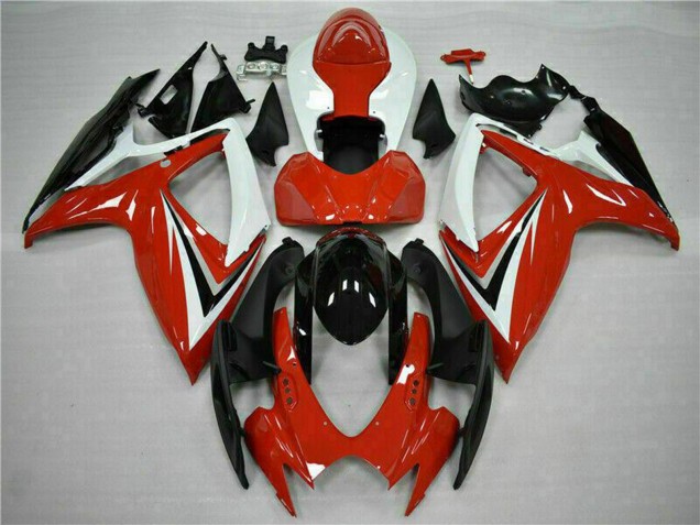 2006-2007 White Red Glossy Black Stripe Suzuki GSXR 600/750 Motorcycle Fairings