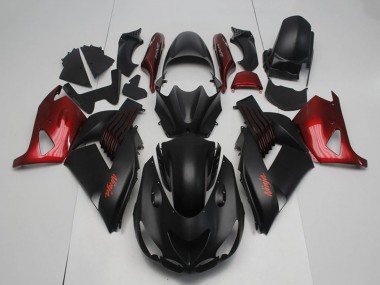Custom 2006-2011 Matte Black Red Ninja Kawasaki ZX14R ZZR1400 Motorcycle Fairings