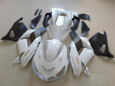 Custom 2006-2011 White Matte Black Gold Ninja Kawasaki ZX14R ZZR1400 Motorcycle Fairings