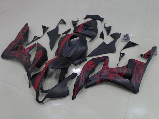 2007-2008 Matte Black Red Skull with Stripe Honda CBR600RR Motorcycle Fairings