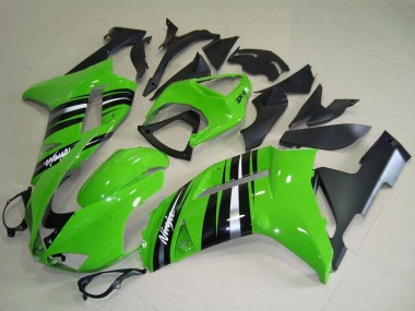 Custom 2007-2008 Green and Silver Stripe Kawasaki ZX6R Motorcycle Fairings