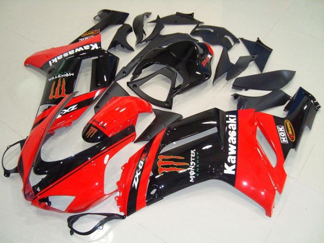 2007-2008 Monster In Red Kawasaki ZX6R Motorcycle Fairings