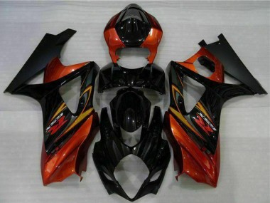 Custom 2007-2008 Black Orange Suzuki GSXR 1000 Motorcycle Fairings