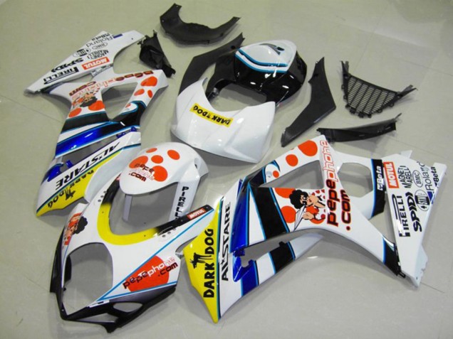 2007-2008 White Red Yellow Blue Black Pepe Phone Suzuki GSXR 1000 Motorcycle Fairings